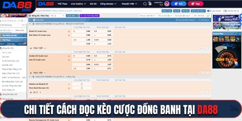 Chi tiết cách đọc kèo cược đồng banh tại Da88