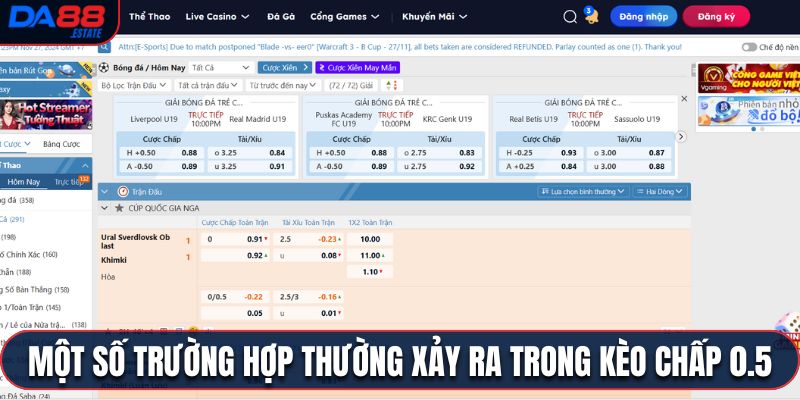 Một số trường hợp thường xảy ra trong kèo chấp 0.5 