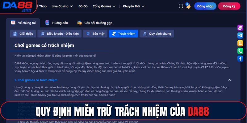 Quy định miễn trừ trách nhiệm của nhà cái Da88 đối với thành viên